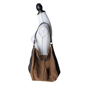 Frye Clara Hobo Shoulder Bag in Brown Suede Leather Tassel Slouchy DB314